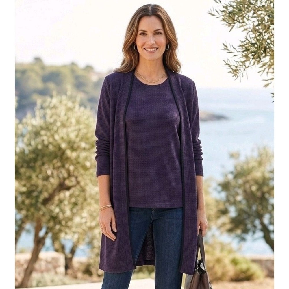 J Jill Wearever Collection Twin Set Medium M Purple Open Cardigan & Tank Knit